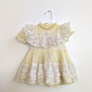 Vtg Jill Lynn Dress Baby Girls Sz 12m Yellow Sheer Lace Frilly Pageant